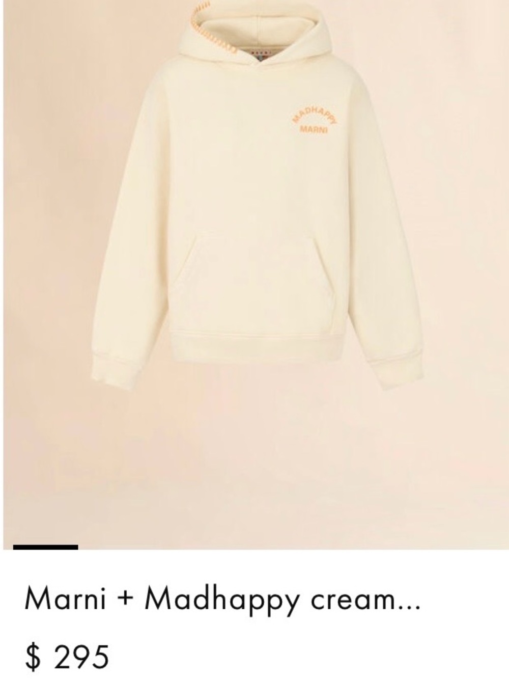 MadHappy Marni NWT arch fleece hoodie in size Large color tofu + orange